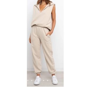 Beige Muscle Tank Sweat Set